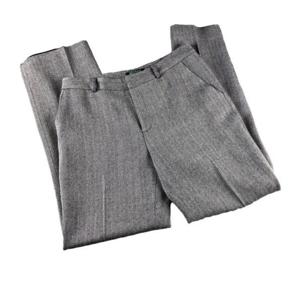 Lauren Ralph Lauren Navy Herringbone Print Lined Wool Trousers